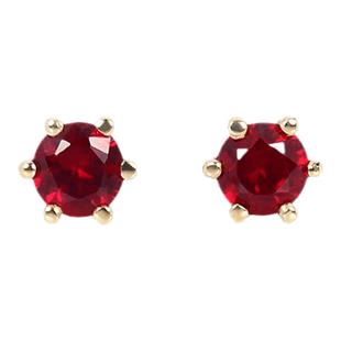 朱砂痣18K玫瑰金天然鸽血红宝石迷你耳钉女 圆形养耳洞螺丝纹耳环
