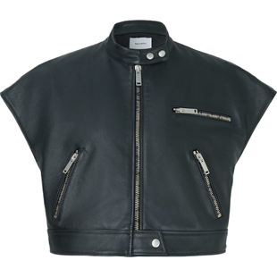 【折扣】HALFBOY 女士夏季潇洒率性不对称皮革短款马甲