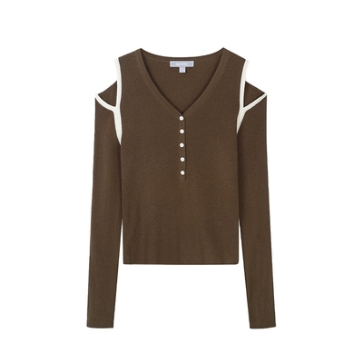 北欧时刻镂空露肩针织衫女