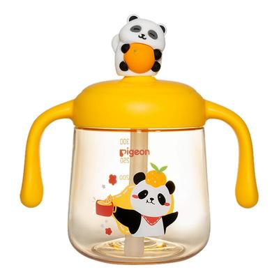贝亲熊猫牛奶杯1-3岁婴儿童宝宝喝水喝奶双吸管直饮水杯奶瓶正品