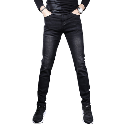 秋季牛仔裤男款修身小脚黑色