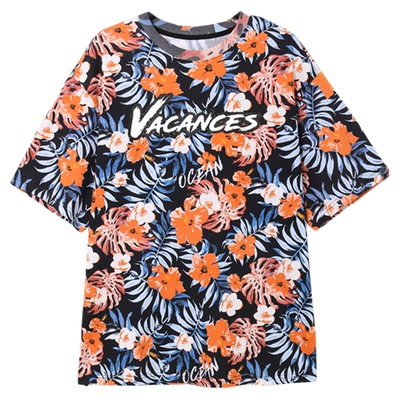 度假风满印全棉短袖T恤鸟撤柜女