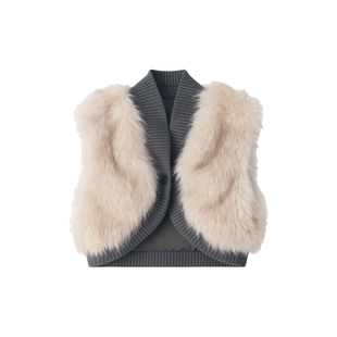 FYFTHX皮毛一体皮草马甲女冬季千禧辣妹仿狐狸毛拼接针织背心外套
