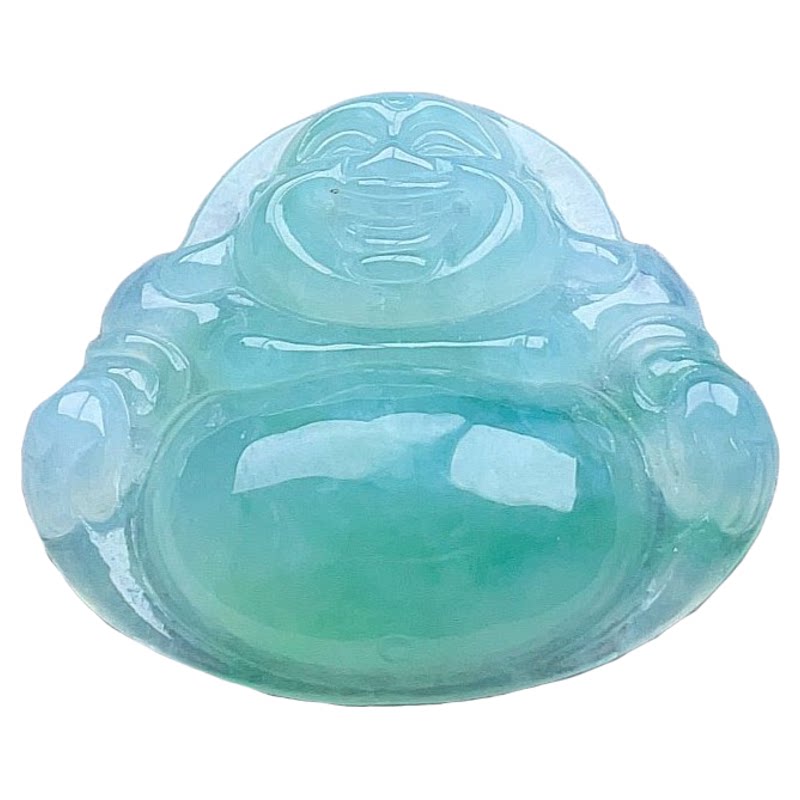 天然翡翠冰种弥勒佛甜水阳绿飘花