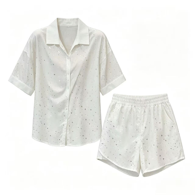 【许我耀眼】碎钻衬衫裙短裤夏季女薄款宽松家居服