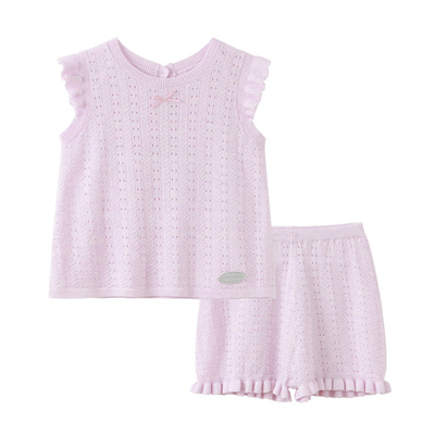 modomoma【柔依满怀】女童套装夏女宝宝洋气时髦空调衫短裤两件套