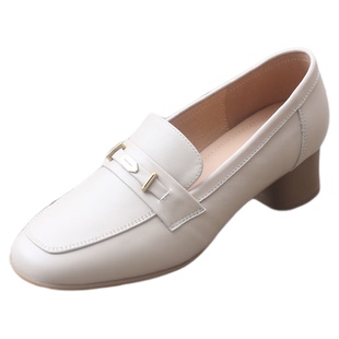 上班不累脚乐福鞋粗跟单鞋女2026春新款软皮软底真皮女鞋中跟方头