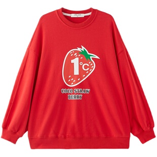 女童红色草莓卫衣2024春装新款中大童洋气显白套头衫学生韩版上衣