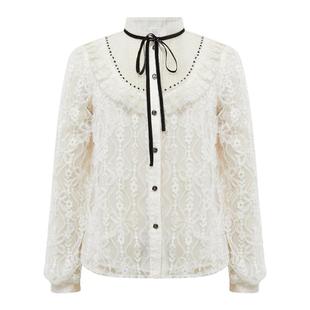 LULUALWAYS【商场同款】冬季新款法式立领百搭重工盘花蕾丝衬衫