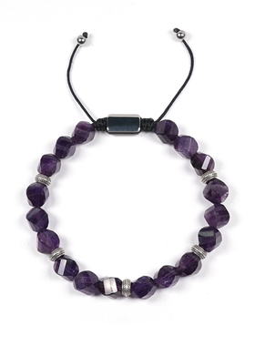 POHIER情侣紫水晶银珠手链