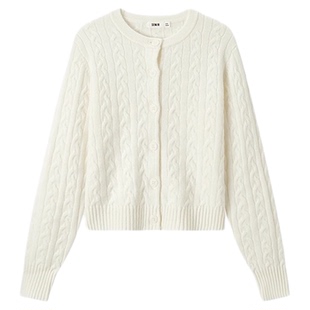 森柔|森马针织开衫女冬季短款绞花肌理圆领毛衫百搭叠穿打底上衣