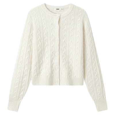 森马绞花肌理圆领短款针织开衫女