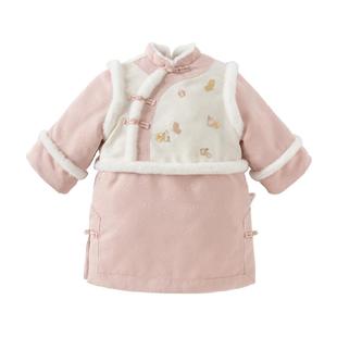 戴维贝拉女童国风裙子反季清仓冬装儿童新年夹棉连衣裙宝宝拜年服