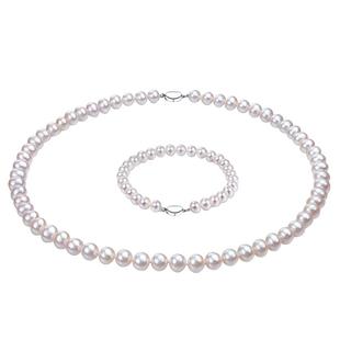 珍世缘近圆淡水珍珠项链送妈妈婆婆礼物女手链耳钉三件套装s925银