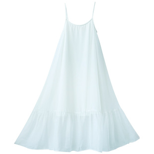 现货【香云薄纱】夏季雪纺吊带连衣裙女新款白色仙气荷叶边长裙子