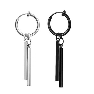 无耳洞索隆耳环耳夹男士钛钢黑色流苏长耳坠酷帅女生耳钉耳圈耳饰