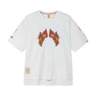 碧海潮生<旗开得胜•白>新款中国风国潮纯棉绣印花圆领短袖t恤