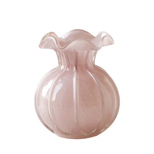 北欧高级感粉色玻璃南瓜花瓶荷叶边造型水培插花鲜花客厅装饰摆件
