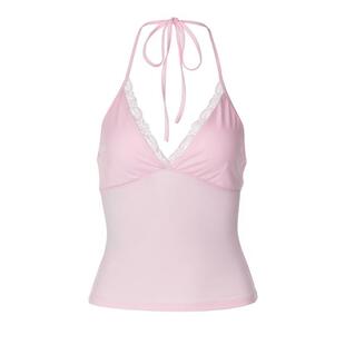 shemoda欧美风性感蕾丝拼接深V领挂脖吊带背心女高腰修身辣妹上衣