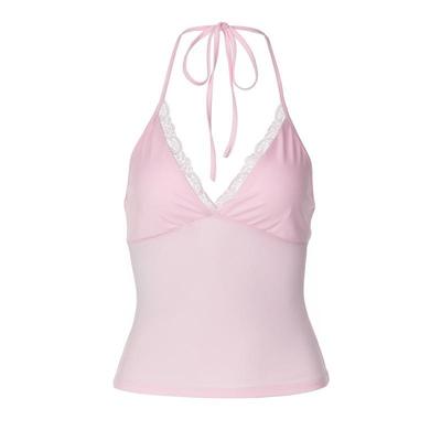 性感蕾丝拼接V领挂脖背心女