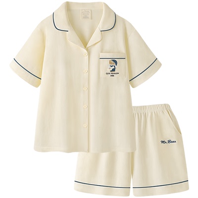 情侣睡衣夏季纯棉短袖小熊家居服