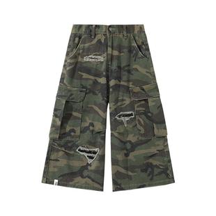 it :5cm/FIVECM美式军绿色迷彩破洞七分工装阔腿裤男女款2026夏季