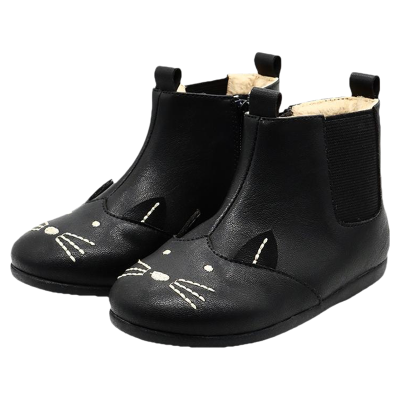 little winkaa童鞋秋冬新款猫咪儿童皮靴加绒保暖百搭女童公主靴