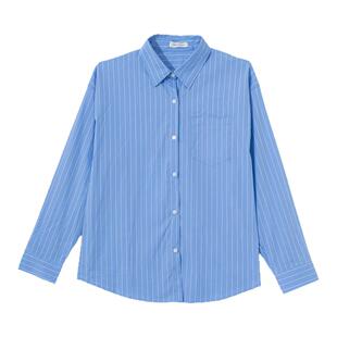 Holocene美式潮牌高智长袖蓝白条纹长袖衬衫翻领宽松高级感衬衣男