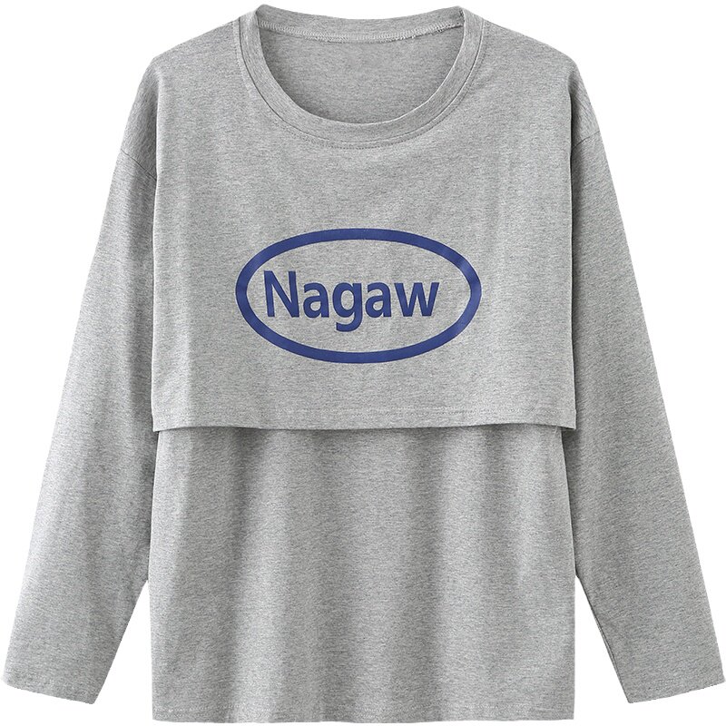 新款夏季产后哺乳衣外出长袖T恤上衣纯棉薄款打底喂奶衣服春秋装