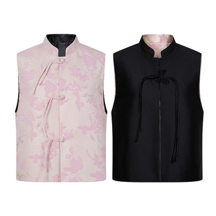 HeyDress国风植绒提花马甲背心女秋冬新中式盘扣双面穿坎肩马夹