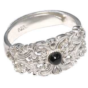 蒙客银饰吉祥繁花戒指纯银镶嵌黑玛瑙银戒指民族风精致复古男女款