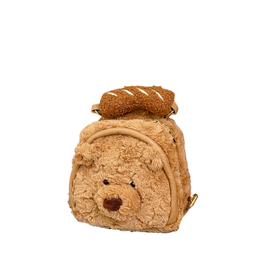 学院风可爱丑萌小熊毛绒书包学生美式复古迷你双肩包少女毛毛背包