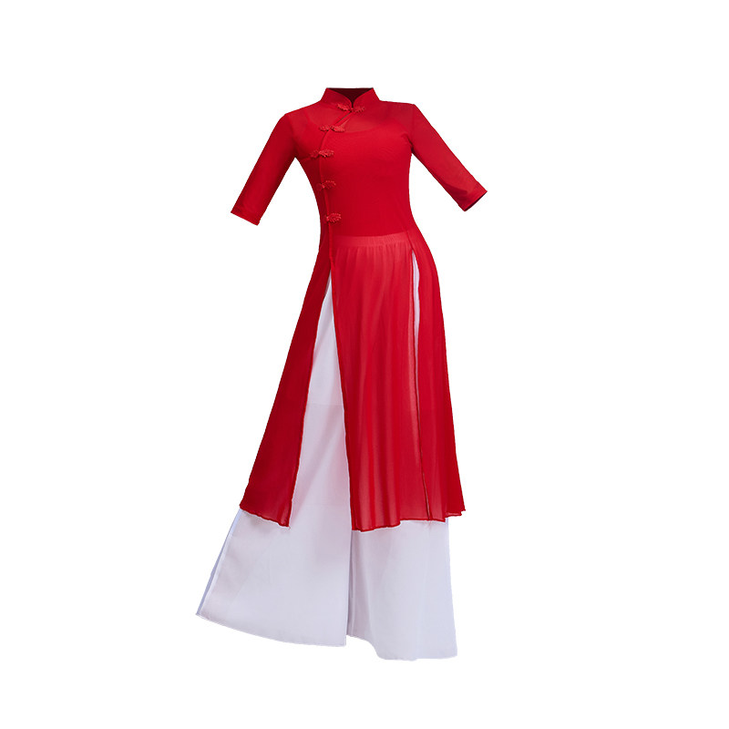 新款修身旗袍古典形体演出服中国风舞台走秀练功服夏季广场舞蹈服