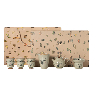 画续草木灰手绘兰花盖碗功夫茶具套装家用客厅喝茶杯带茶盘整套