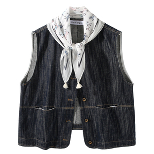 复古做旧休闲牛仔马甲外套女早春季新款外搭叠穿时尚显瘦马夹上衣