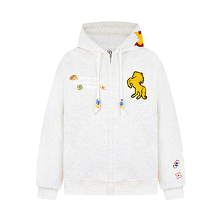 SREK美式复古字母刺绣连帽卫衣男女2026新款宽松白色情侣帽衫外套