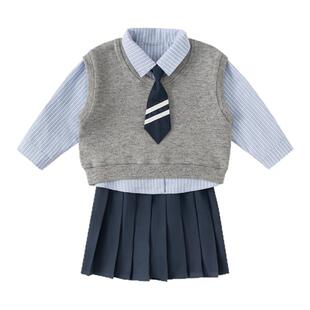 女童秋装套装学院风女宝宝三件套2026秋季新款儿童韩版巨好看长袖