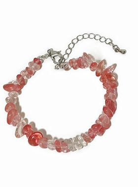 原创设计手链夏日清晰粉色水晶碎石手链时尚简约百搭闺蜜独特手环