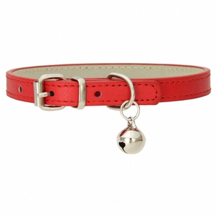 宠物项圈带铃铛可调节狗项圈PU皮革小狗项圈幼犬猫咪项圈白色红色
