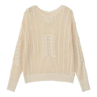 READ_ME读我镂空纯棉本白针织套头衫T30211140