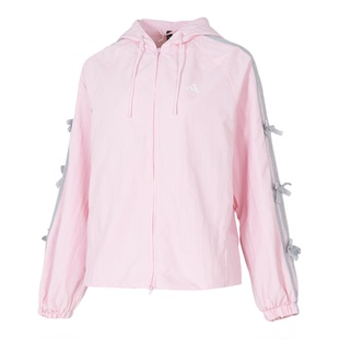 阿迪达斯粉色外套女春季新款舞动蝴蝶结运动服连帽休闲夹克KR7603