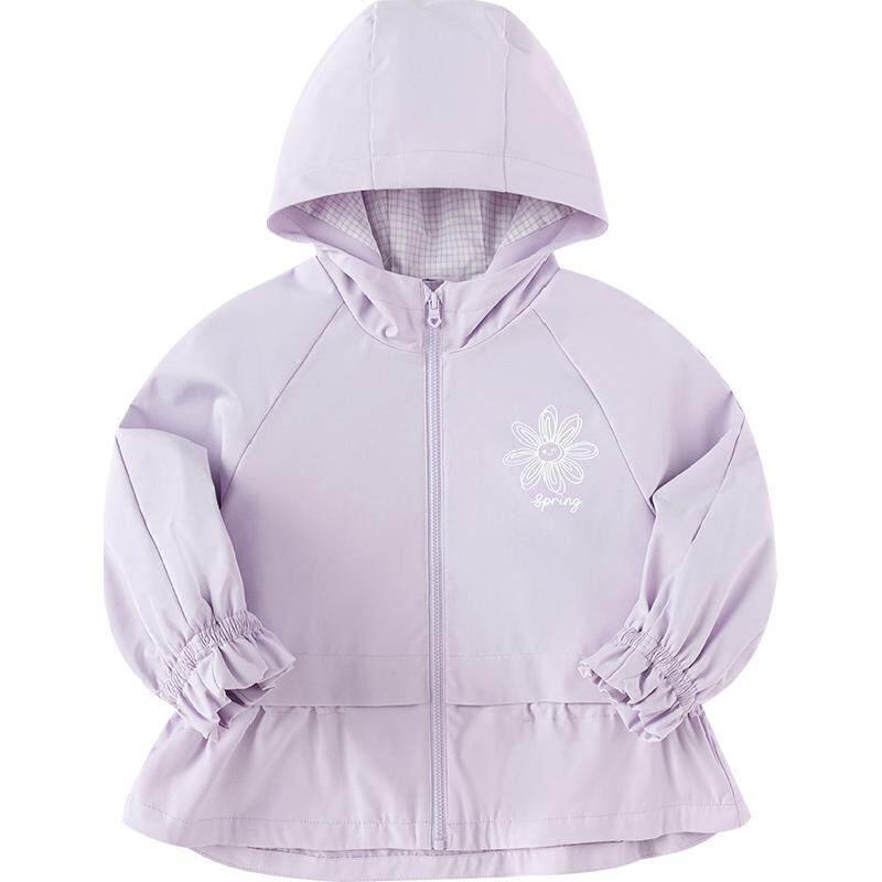 巴拉巴拉童装儿童外套女童春秋装防水假两件连帽软壳衣甜美印花