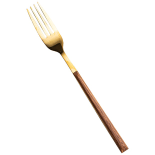 创意木质柄不锈钢叉勺家用饭勺甜品勺搅拌勺汤勺高颜值刀叉勺套装