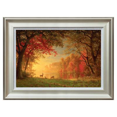风色艾伯特有鹿的森林风景油画