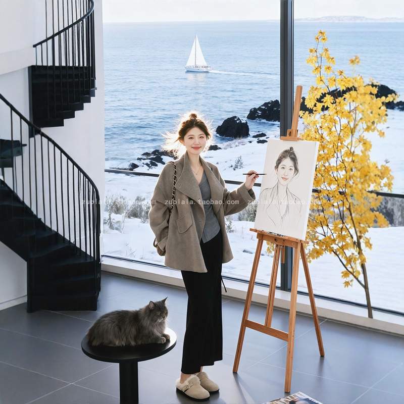 巨好看的秋装一整套大码胖mm高级感翻领毛呢大衣外套半身裙套装女