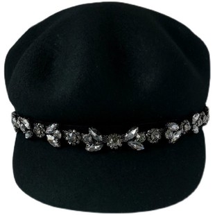 圆脸洋气帽子女秋冬时尚水钻鸭舌帽韩版大头围羊毛呢八角帽显脸瘦