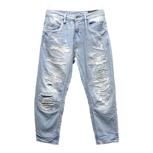 潮男牛仔裤ABLE JEANS春夏新品破洞裤水洗立体宽松八分青年休闲裤