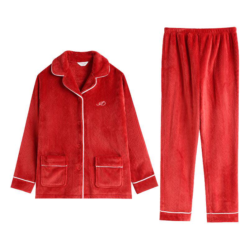 秋鹿秋冬男女睡衣加厚保暖法兰绒休闲情侣珊瑚绒家居服暖绒可外穿