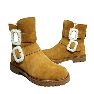 新款真皮羊毛一体雪地靴冬季保暖女靴 方根马丁靴女士靴子21-17C