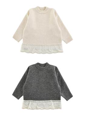 幼悠女童蕾丝边假两件厚织蓬松毛衣2025冬季萌趣可爱防风保暖上衣